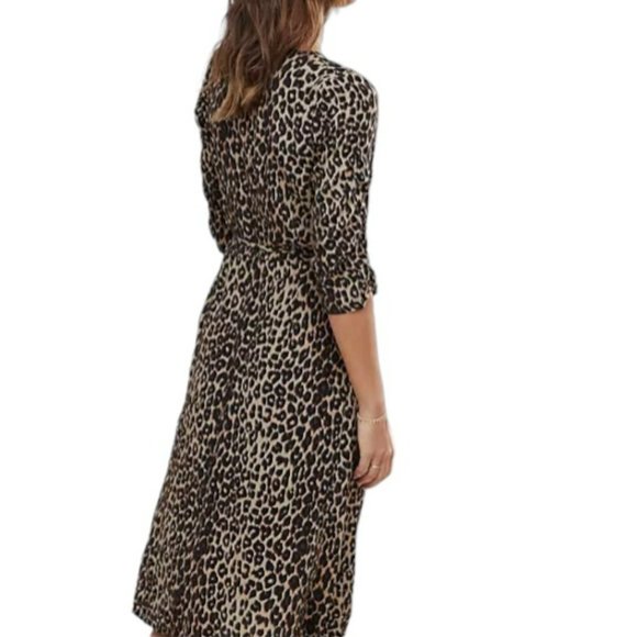 FAITHFUL THE BRAND | Anne Marie Leopard Midi Ruched Sleeves Dress (Size M) - Picture 4 of 13